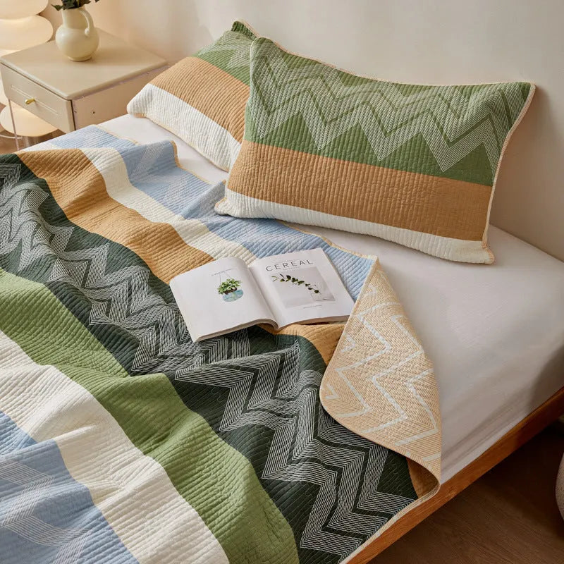 Pure cotton printed bed sheet set on 2.2 metre bed showing modern simplicity design