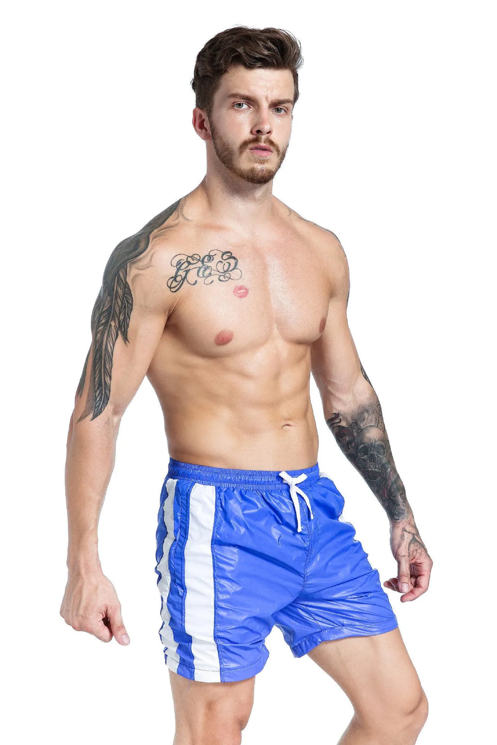 Men's blue lace-up sports shorts with padding for athletic activities