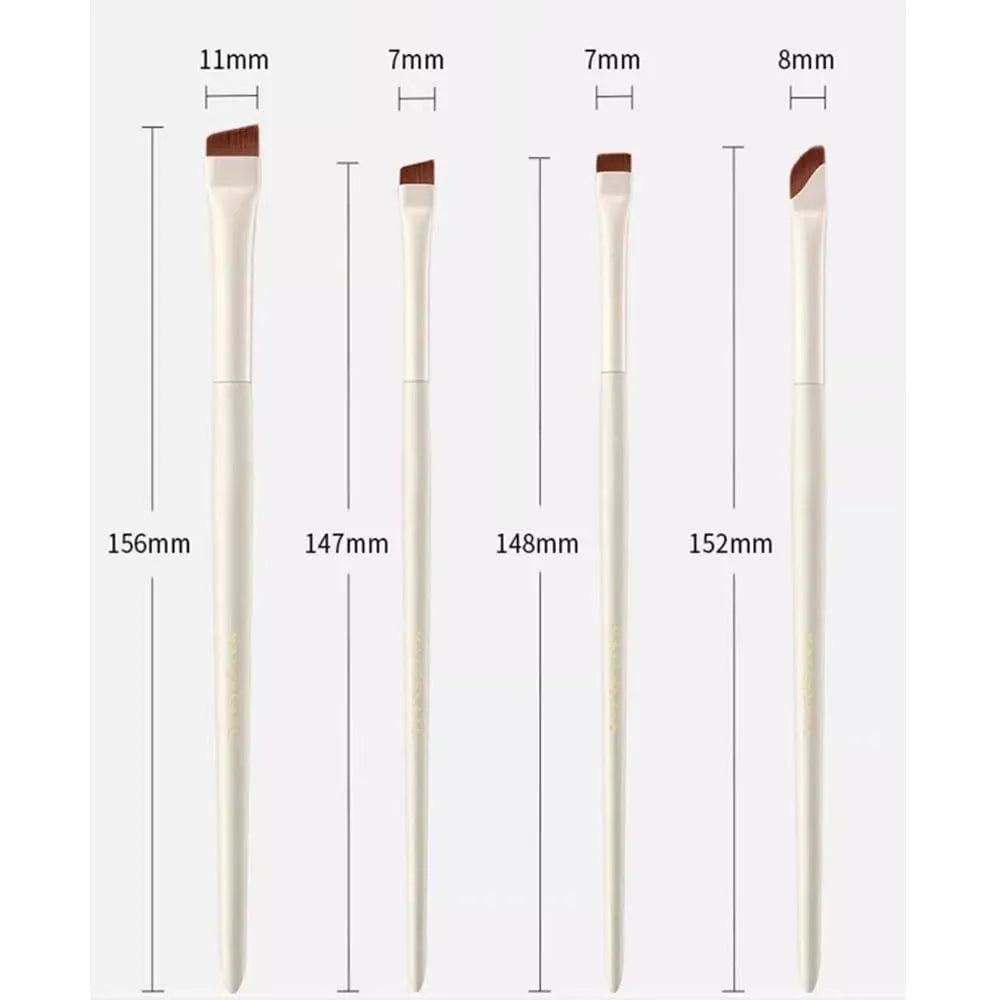 Four angled eyeliner and brow brushes with ultra thin tips in leather case