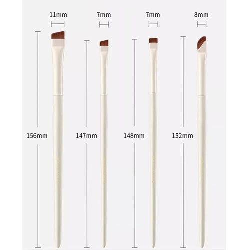 Four angled eyeliner and brow brushes with ultra thin tips in leather case