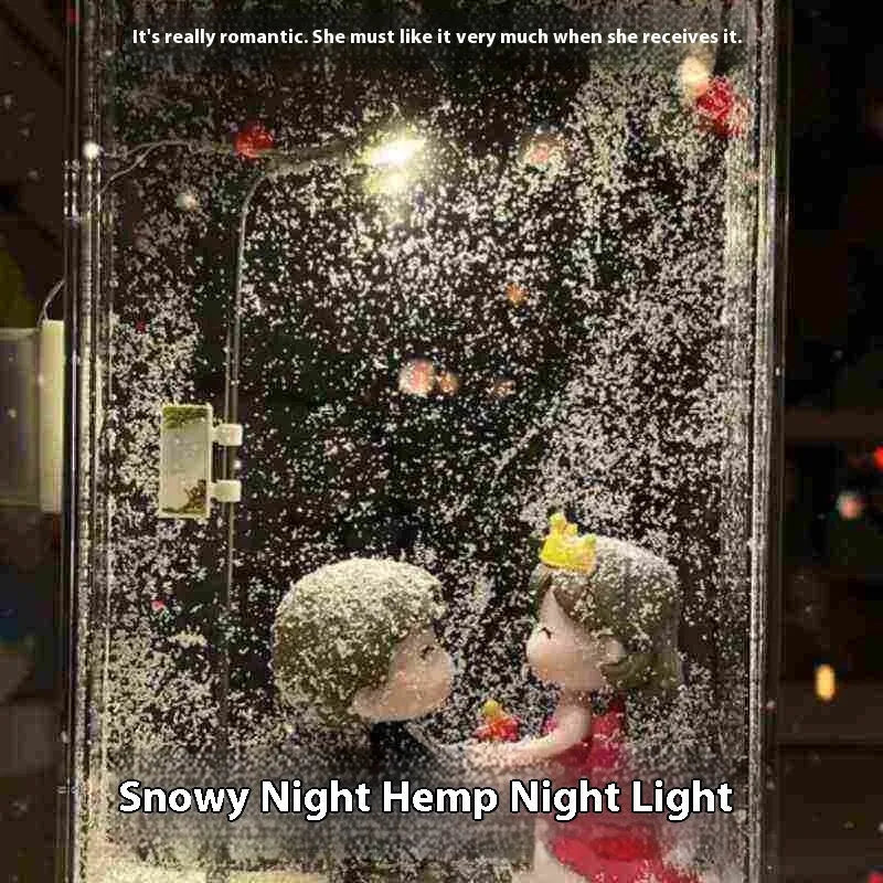 DIY snowy night light kit showing miniature landscape with LED illumination for desktop decoration