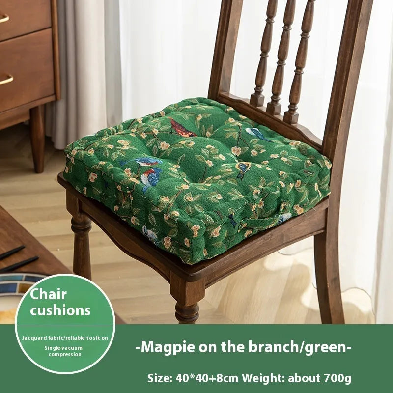 American style dining chair cushion with botanical print measuring 40x40x8cm