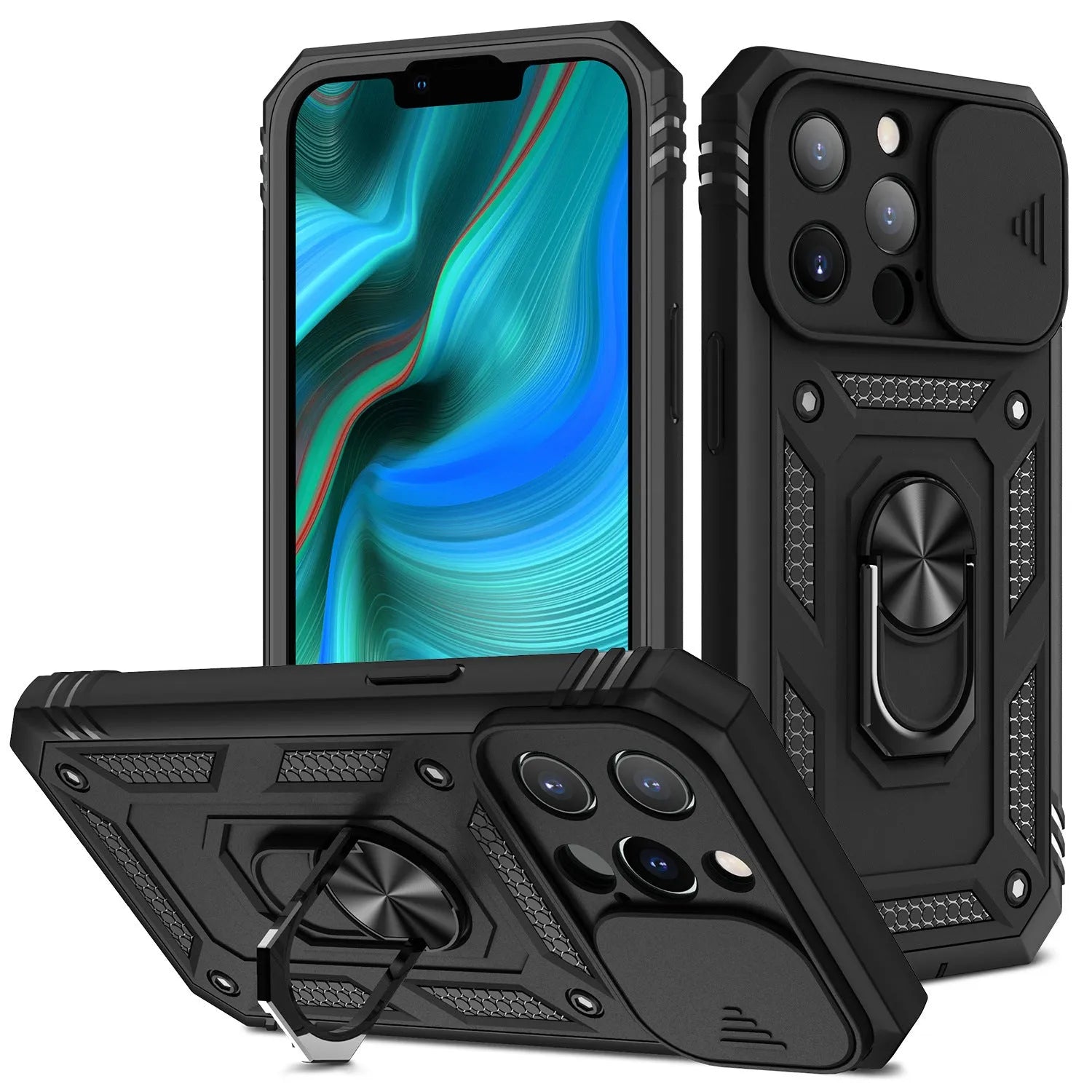 Magnetic sliding window bracket phone case for Apple iPhone in two-tone colours