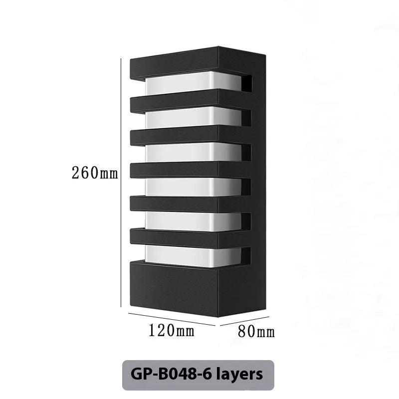 Modern minimalist outdoor wall lamp with aluminium alloy shell showing five-layer design configuration