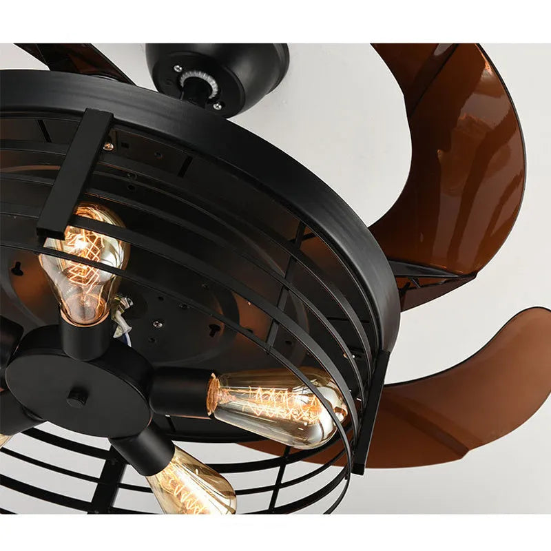 42-inch American retro ceiling fan lamp with remote control and invisible blade design