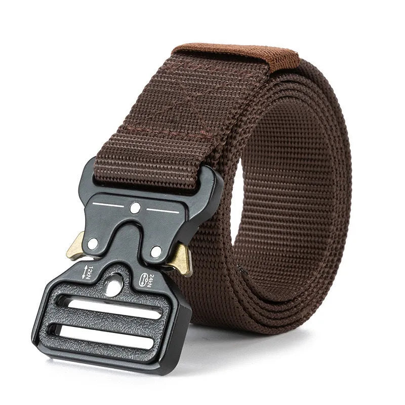Men's thick canvas tactical belt with alloy quick-release buckle in multiple colour options