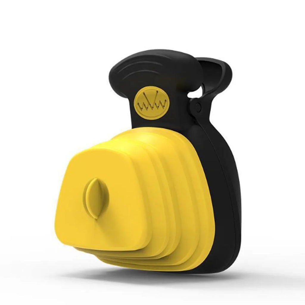 Portable handheld pooper scooper with integrated waste bag dispenser and carabiner clip attachment