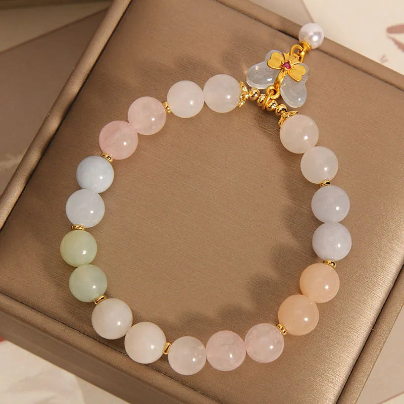 Women's crystal bracelet with colourful Morganite stone and butterfly pendant jewellery