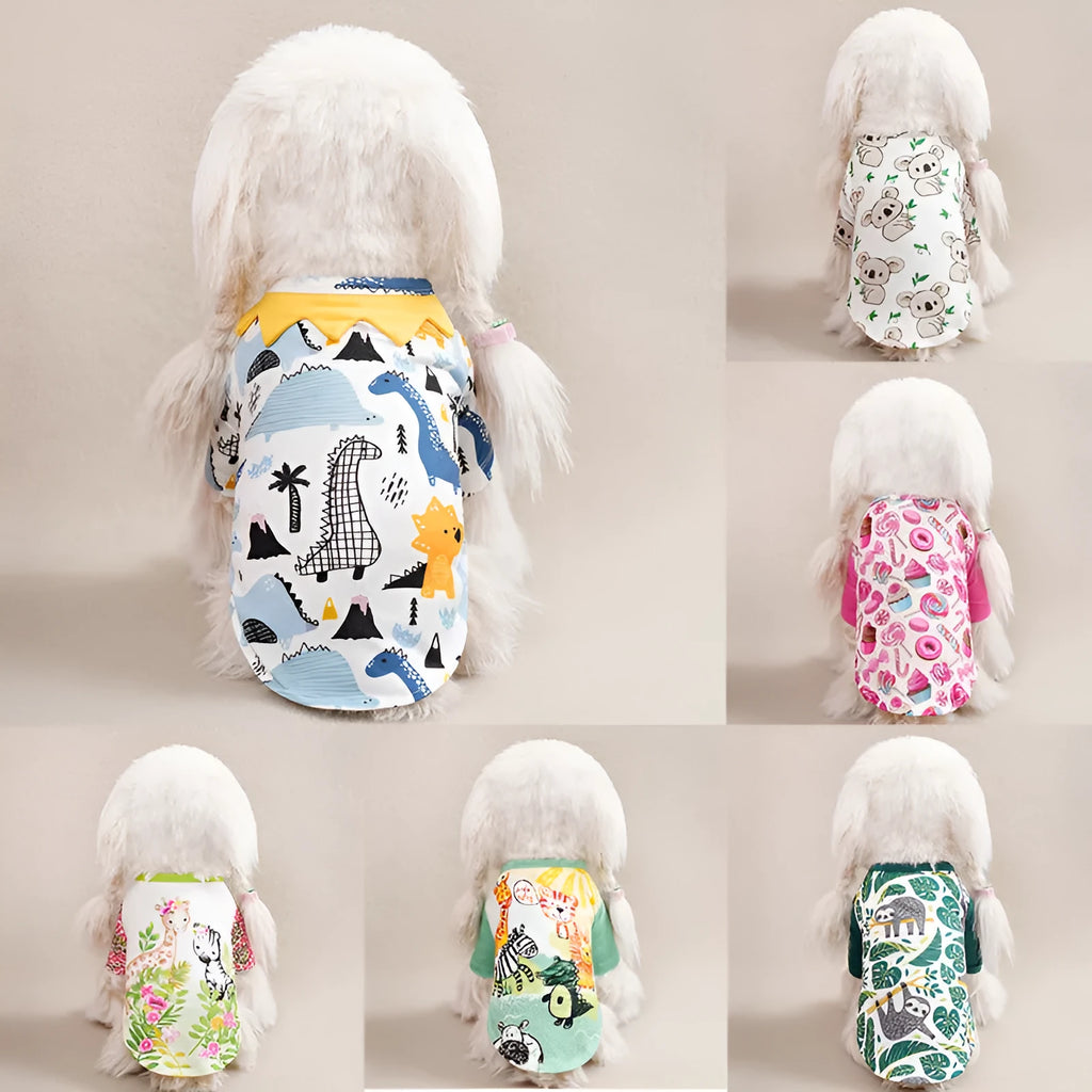 Full printed small dog t-shirt for spring and autumn in colourful patterns with size options S to XXL