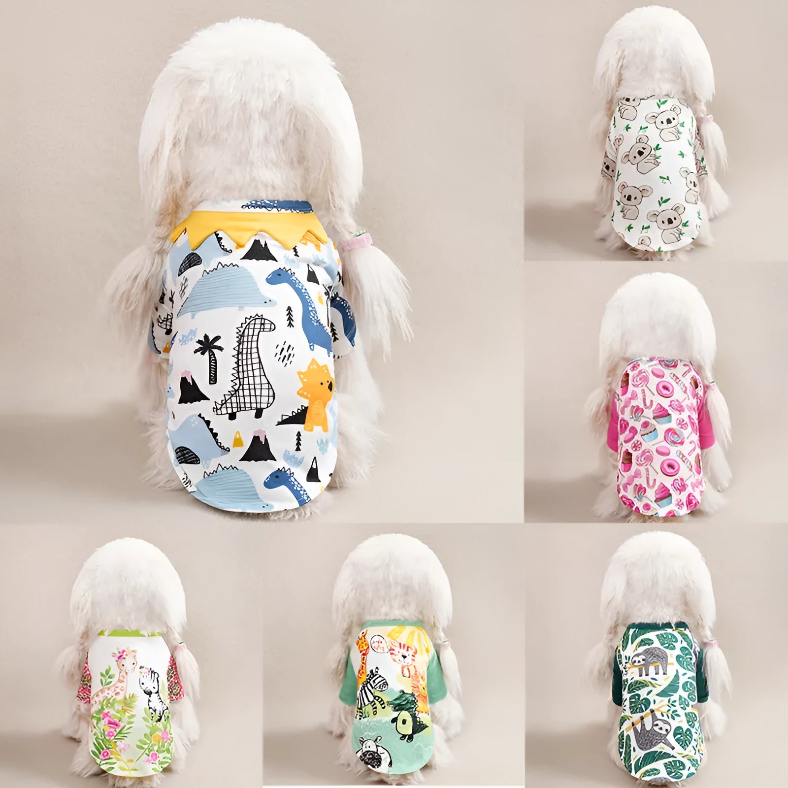 Full printed small dog t-shirt for spring and autumn in colourful patterns with size options S to XXL
