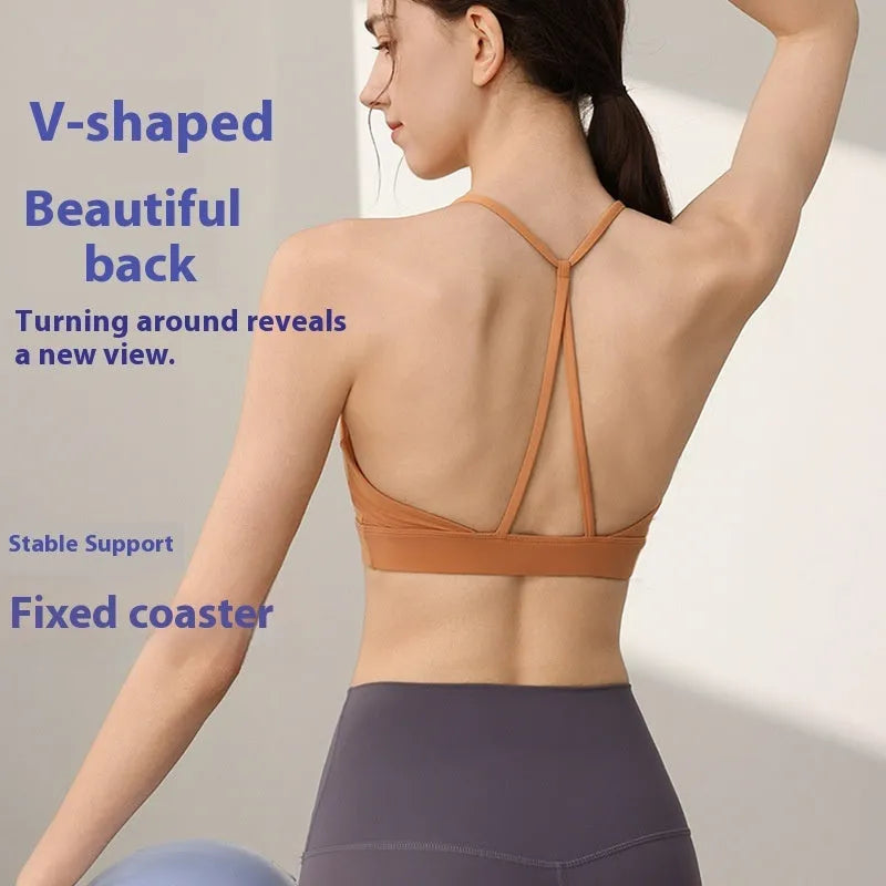 Women's nylon sports vest with fixed double shoulder straps in sunshine desert colour