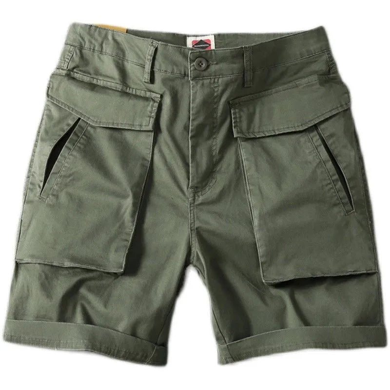 Men's cotton cargo shorts with multiple pockets in army green colour
