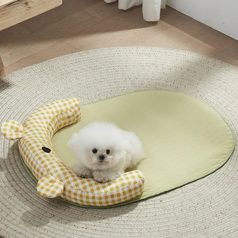 Four seasons pet cooling mat bed for dogs and cats in green or yellow with four size options