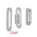 Three geometric ear clips with micro inlaid zircon stones in gold and white colour options