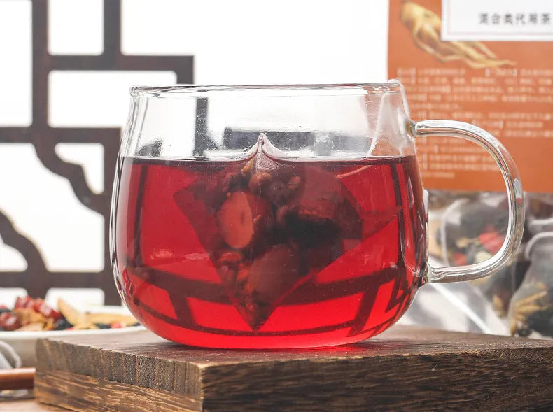 Ginseng black wolfberry tea package containing 40 individual 5g sachets with total weight of 200g