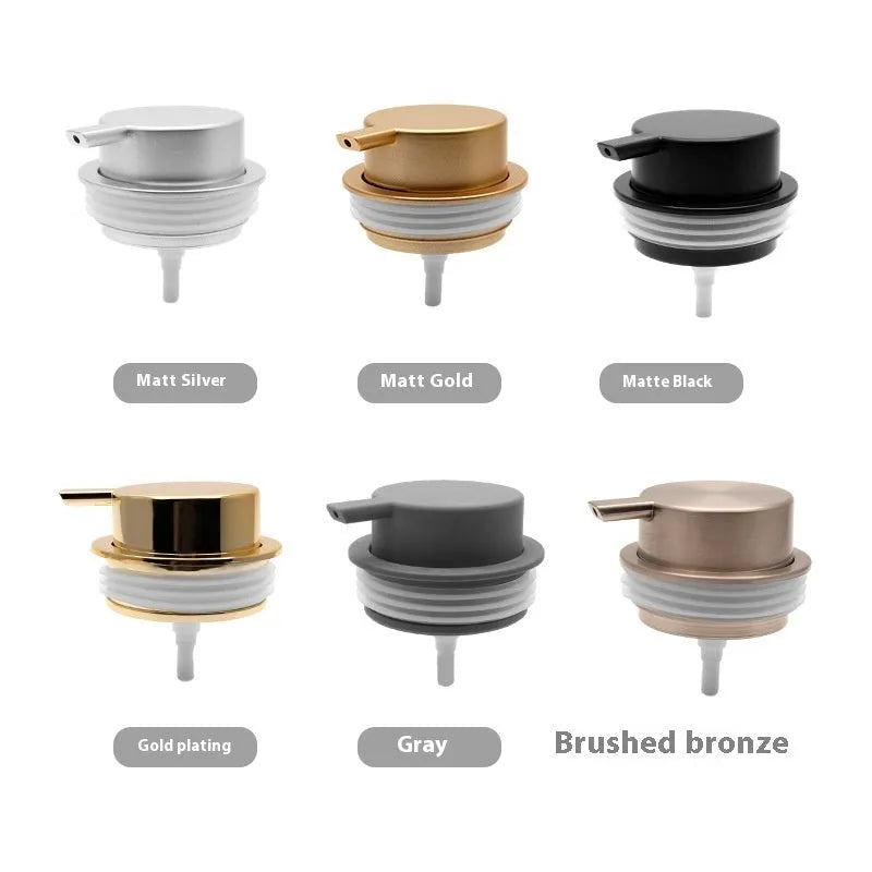 Foam pump dispenser with large head in metallic gold finish for facial cleansers and shower gels