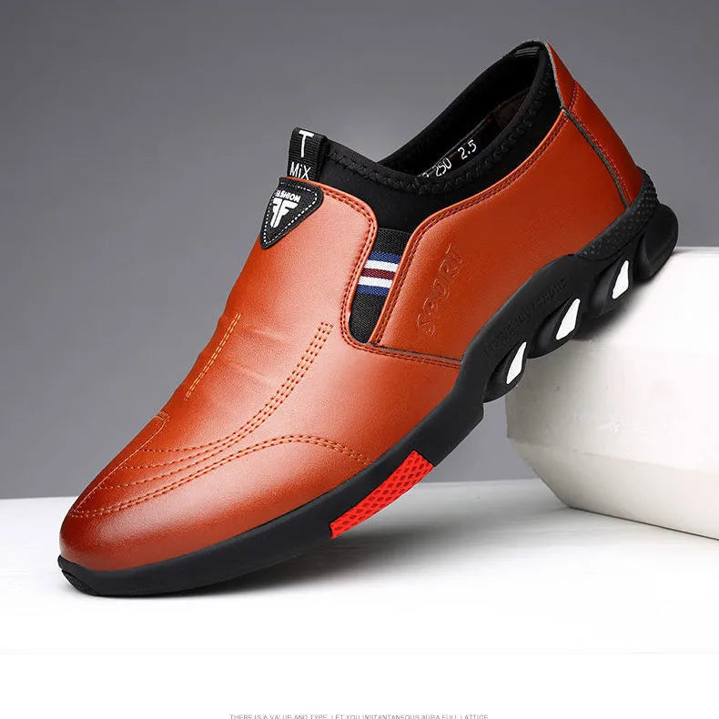 Mens PU leather business shoes with flat heel in black and brown colour options