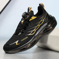 Casual running shoes with mesh upper and rubber sole in sky blue, black gold, or white colours
