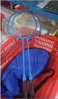 Blue and red alloy ultra-light split badminton racket pair for recreational play