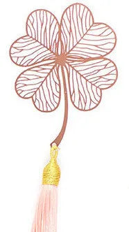 Brass metal hollow plated bookmark with leaf design and rose gold tassel