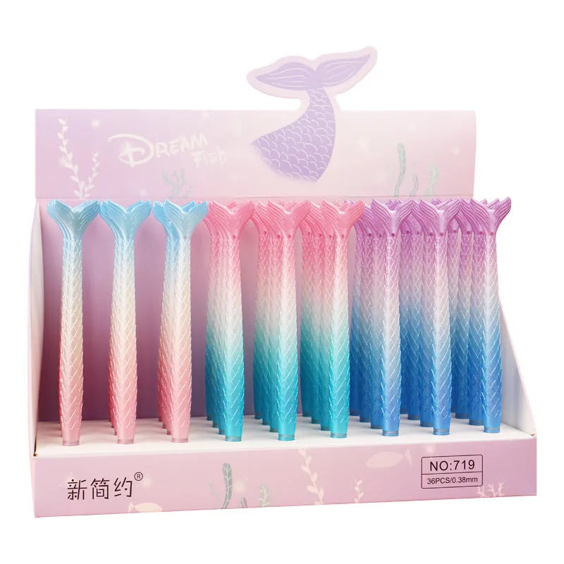0.38mm fine point ballpoint pen with mermaid cartoon design showing plastic shell construction
