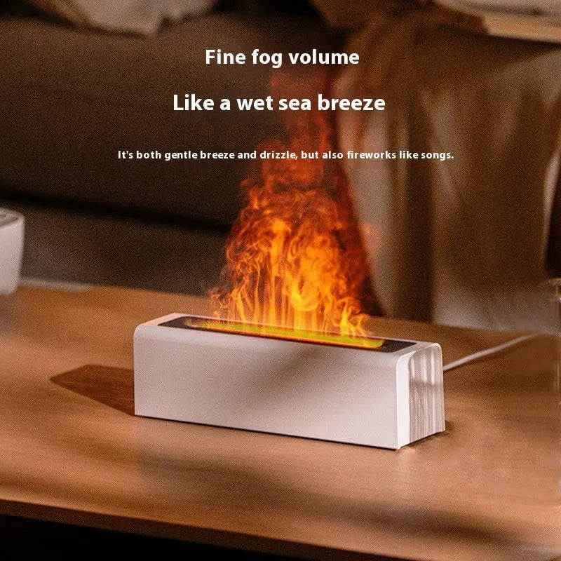 Square black USB aroma diffuser with colourful flame lighting effect and water tank