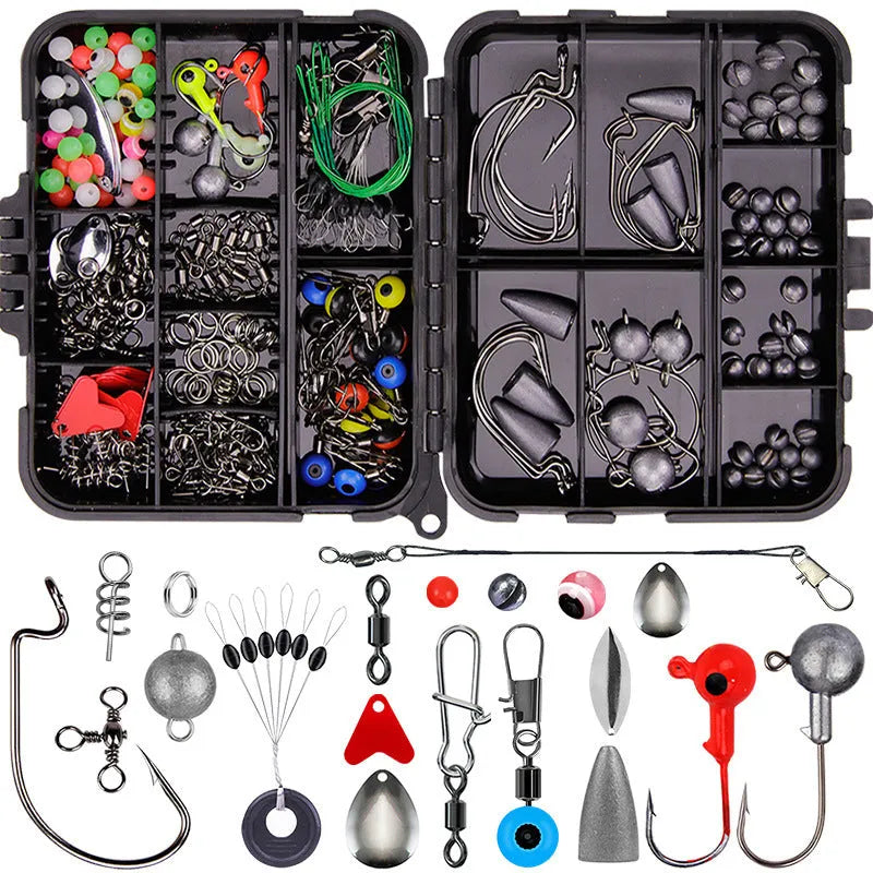 257-piece fishing lure and hook accessories set in ABS storage box for Texas, sea, and rock fishing