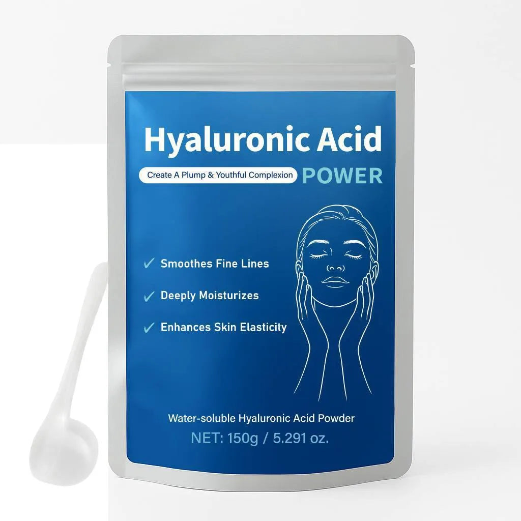 150G bottle of white hyaluronic acid powder for DIY facial skincare and serum mixing