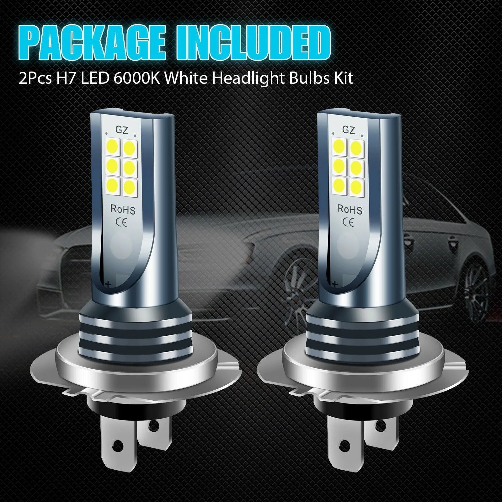 Automotive LED fog light bulb with aviation aluminium casing and 12 SMD chips.