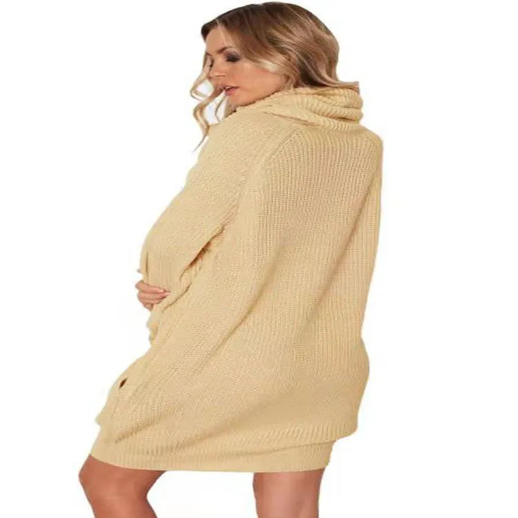 Women's lapel neck imitation cashmere sweater in apricot colour with side pockets