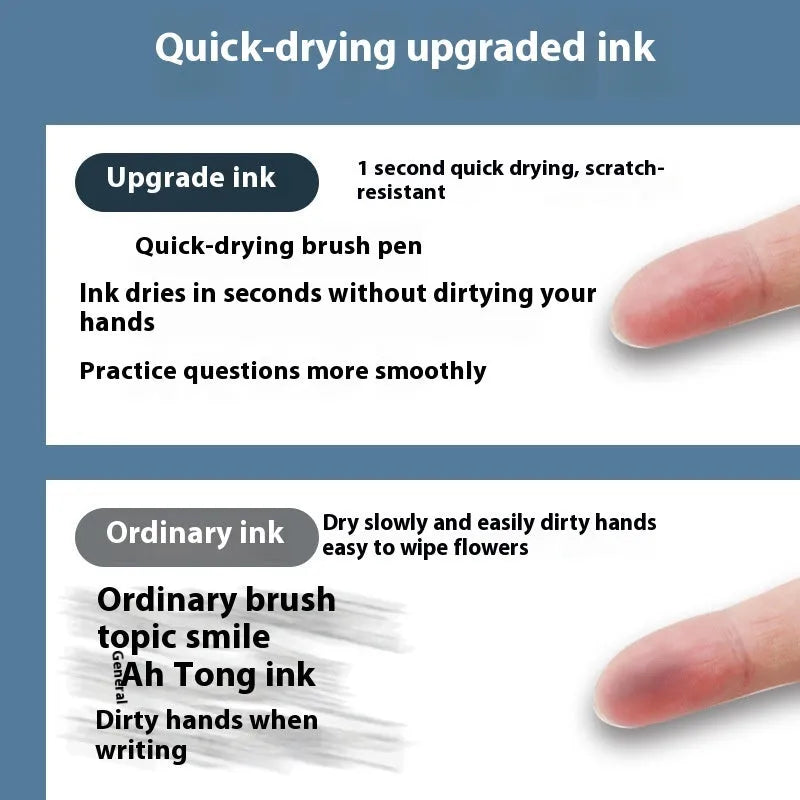 Set of ten quick-drying pen refill cartridges in black, blue, ink blue, and red colours