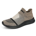 Breathable flyknit casual sports sock shoes in khaki colour with lace closure and round toe