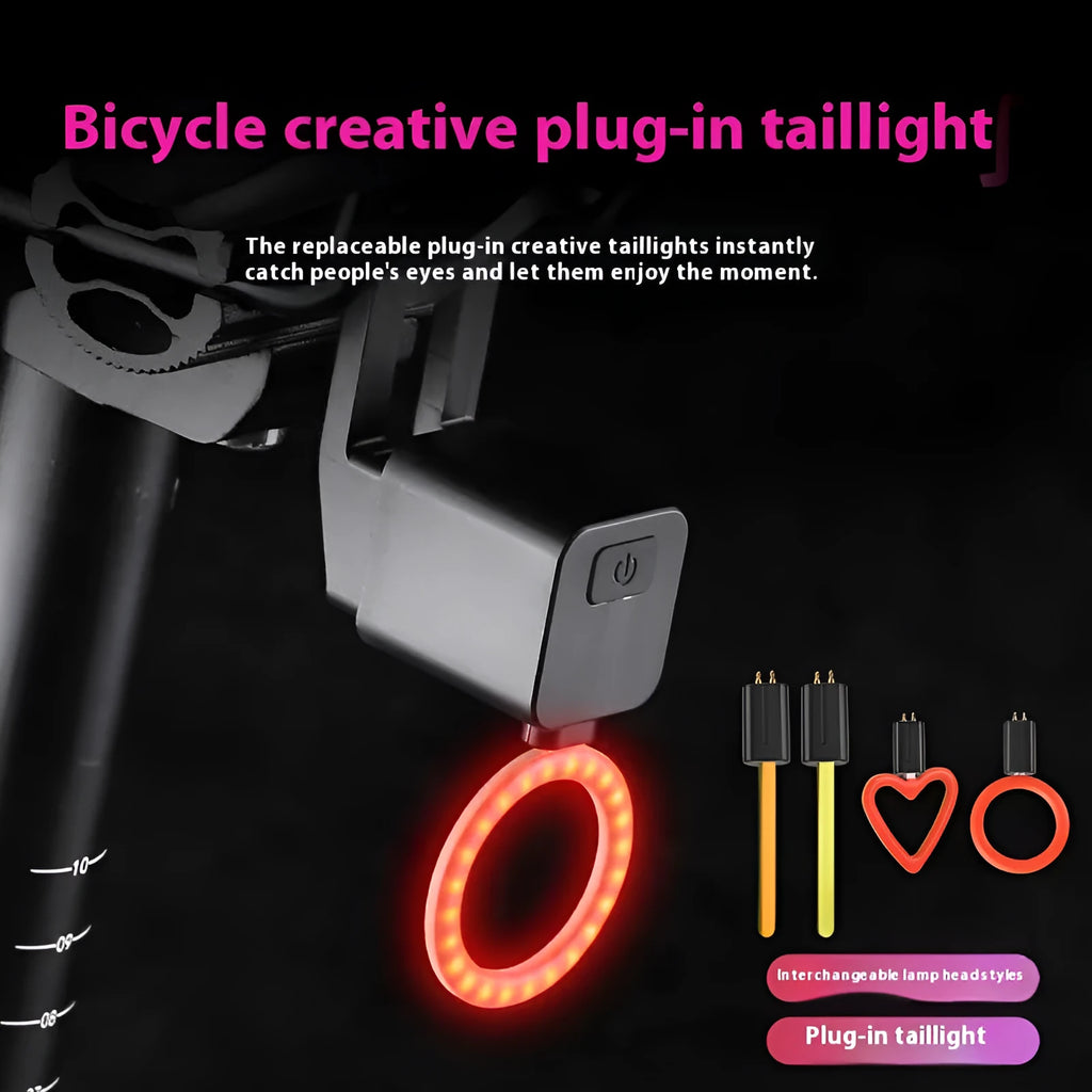 Bicycle taillight with running water LED light pattern mounted on bike seat tube for night riding safety