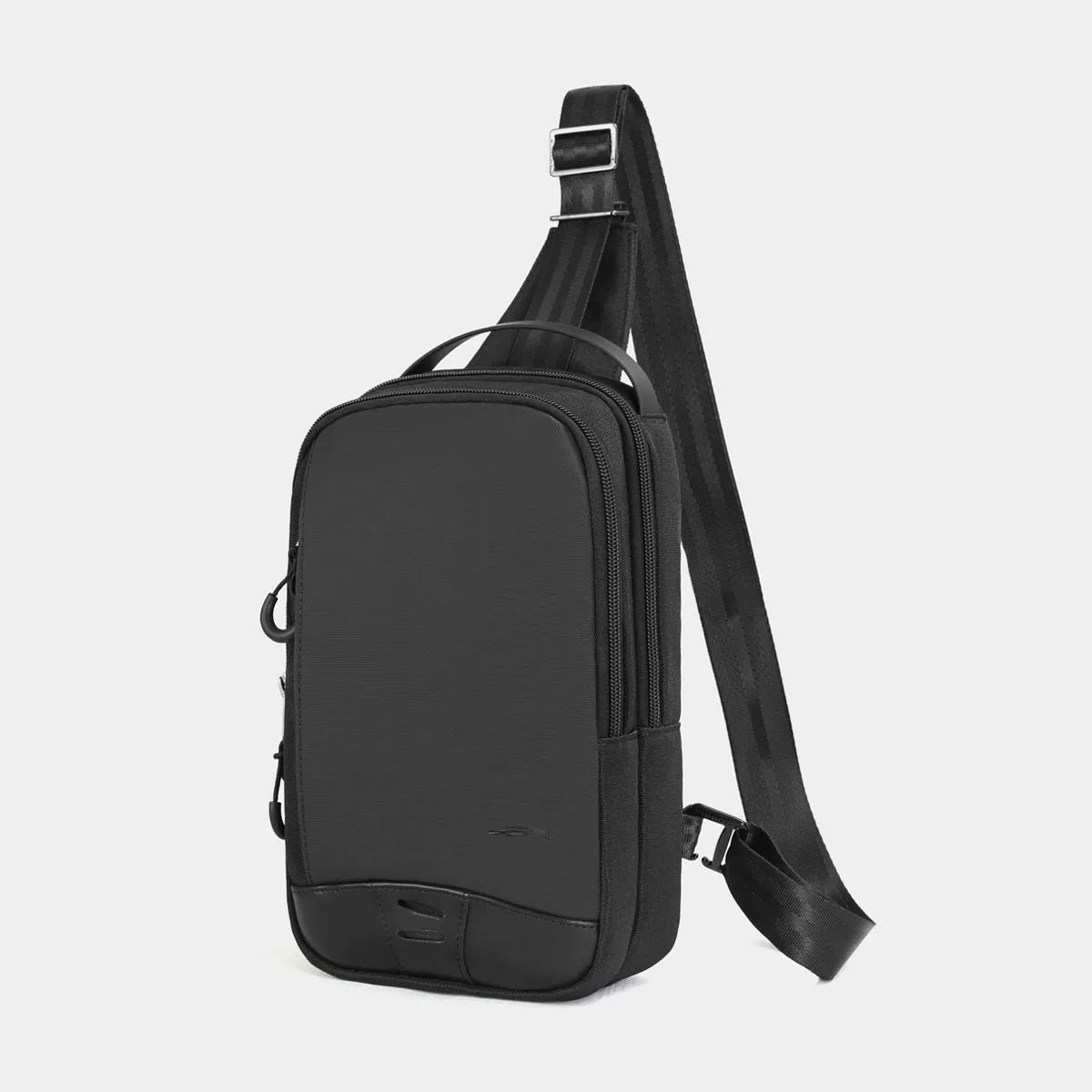 Casual black TPU chest bag with single shoulder strap and soft handle.
