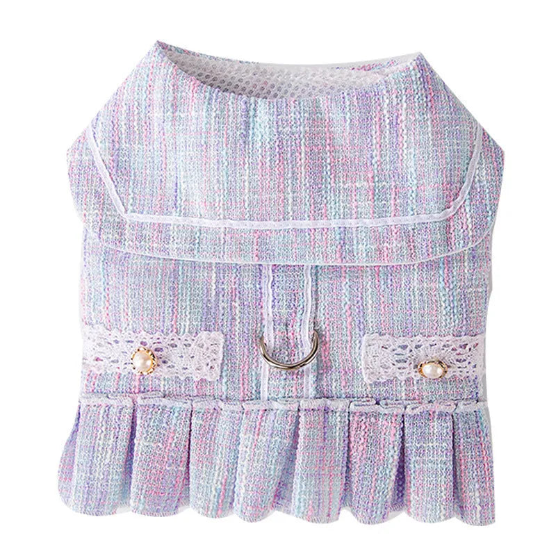 Salem purple polyester outfit for a small dog on a white background, showing size L label.
