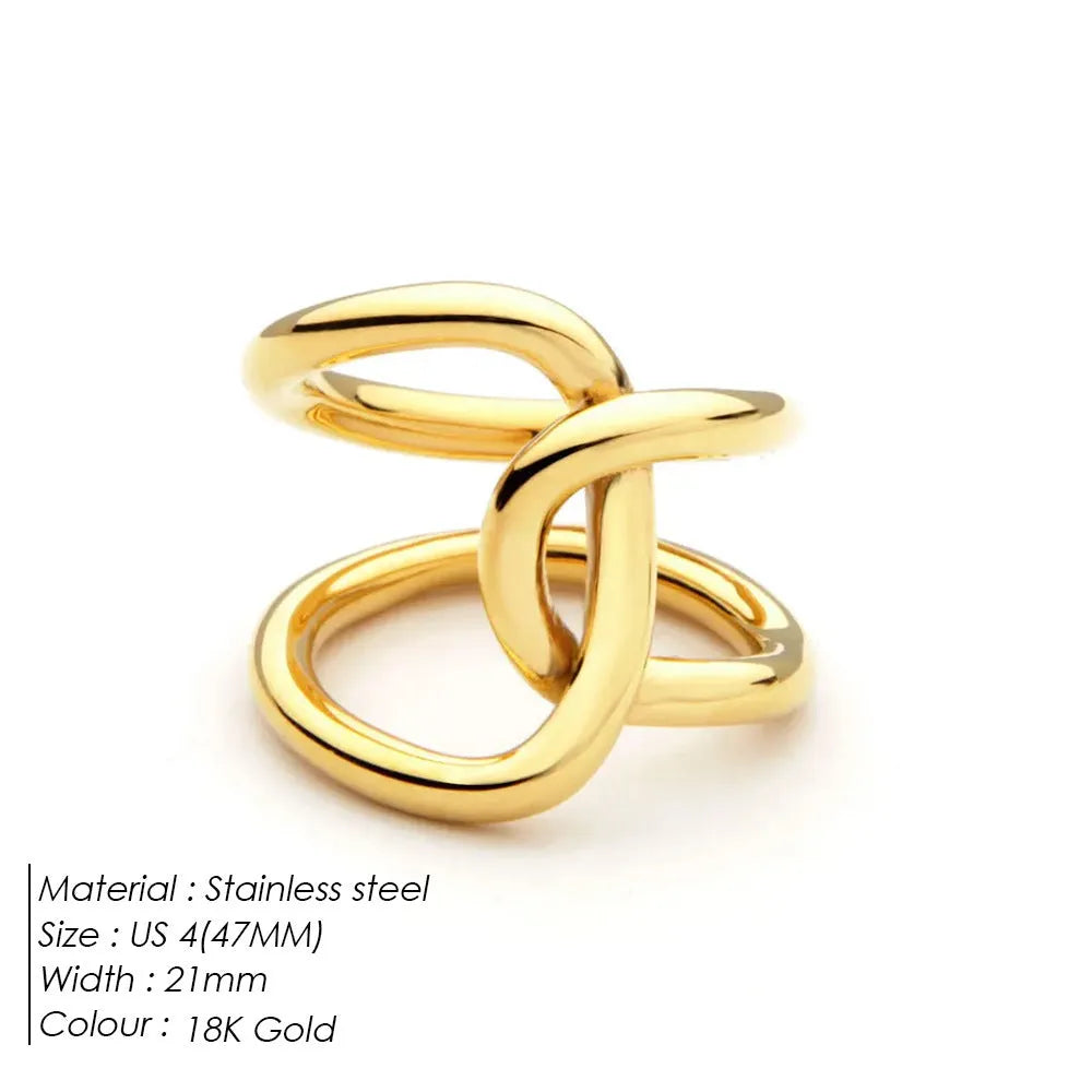 Women's adjustable stainless steel ring with knotted design and U-shaped geometric form