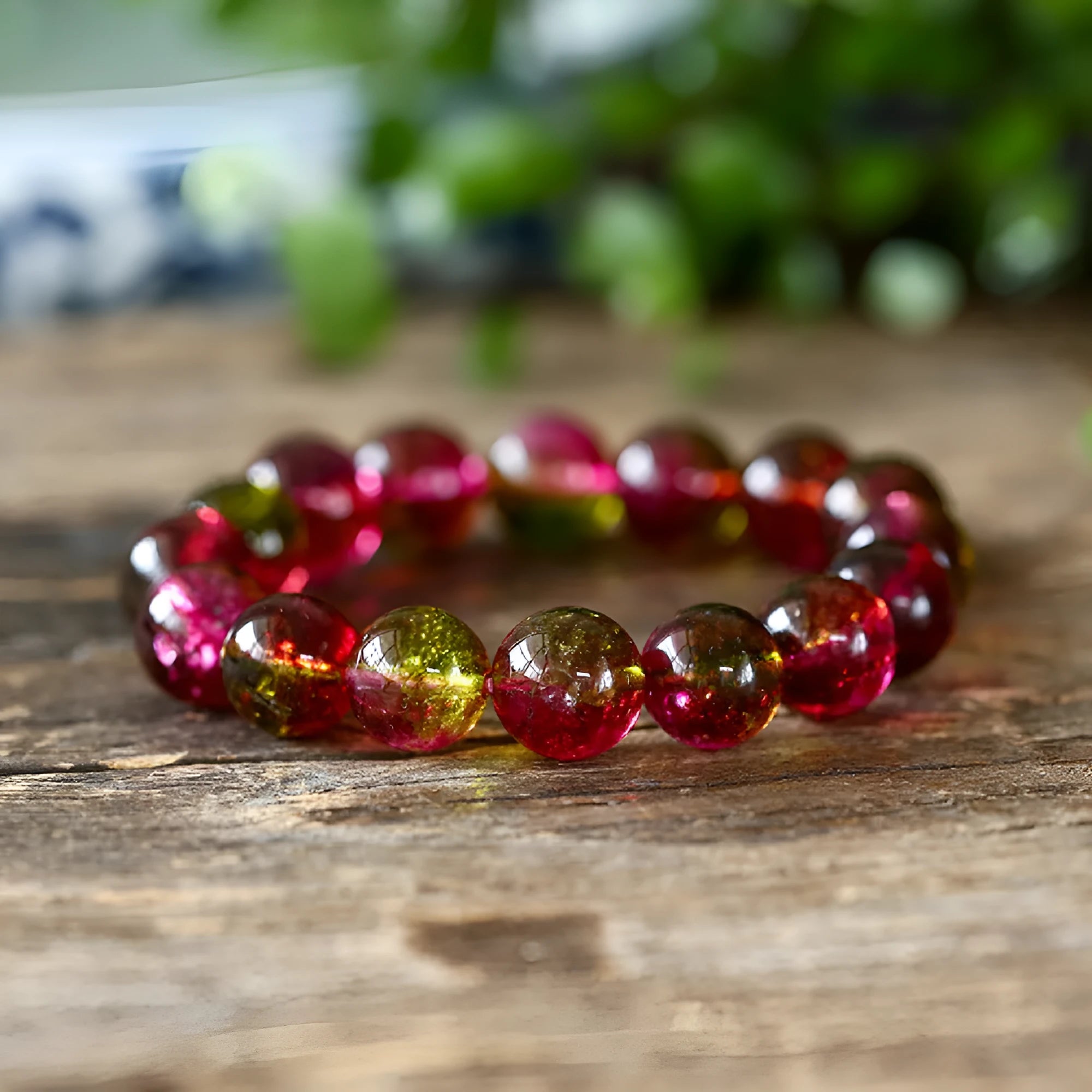 Women's watermelon crystal handmade bracelet showing pastoral design in casual style
