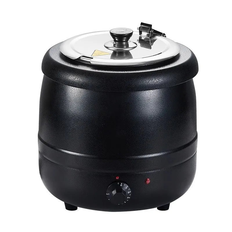 Black 10-litre stainless steel electric heating insulation pot with large steel cover