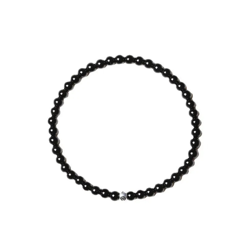 Geometric cut surface agate bracelet with obsidian, blue San and black agate 4mm beads