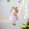 Christmas angel wings plush pendant ornament in pink or white colour on tree branch