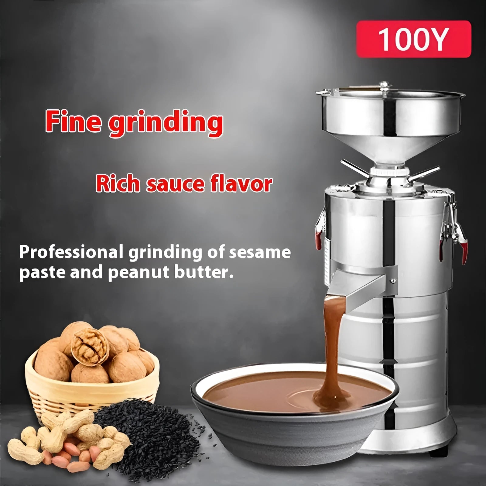 Stainless steel electric sesame paste grinding machine with polished finish and compact household design