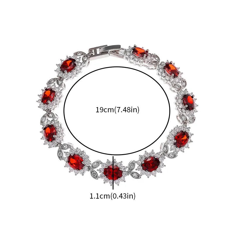 Women's simple zircon bracelet with coloured gemstone settings on electroplated environmentally friendly alloy