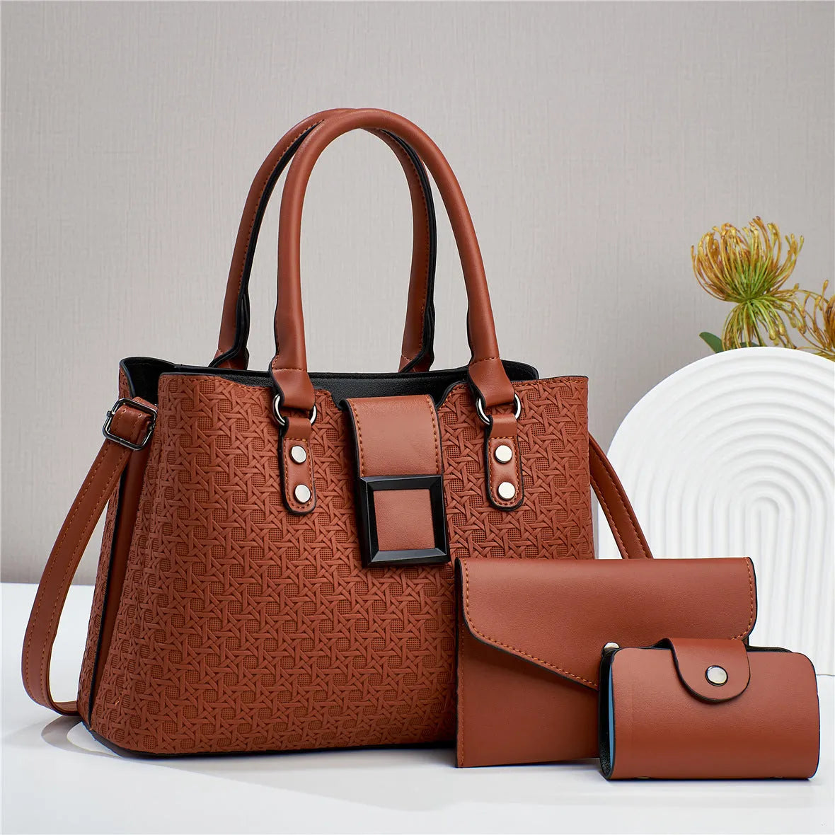 Textured large capacity women's crossbody bag set in multiple colours showing internal compartments