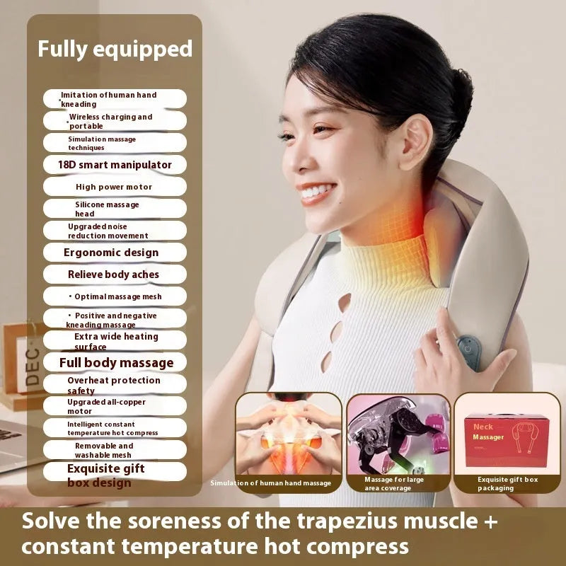 Blue rechargeable foldable electric neck and back massager with temperature adjustment