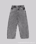 Gray loose straight-leg denim trousers for men and women with mid-waist fit