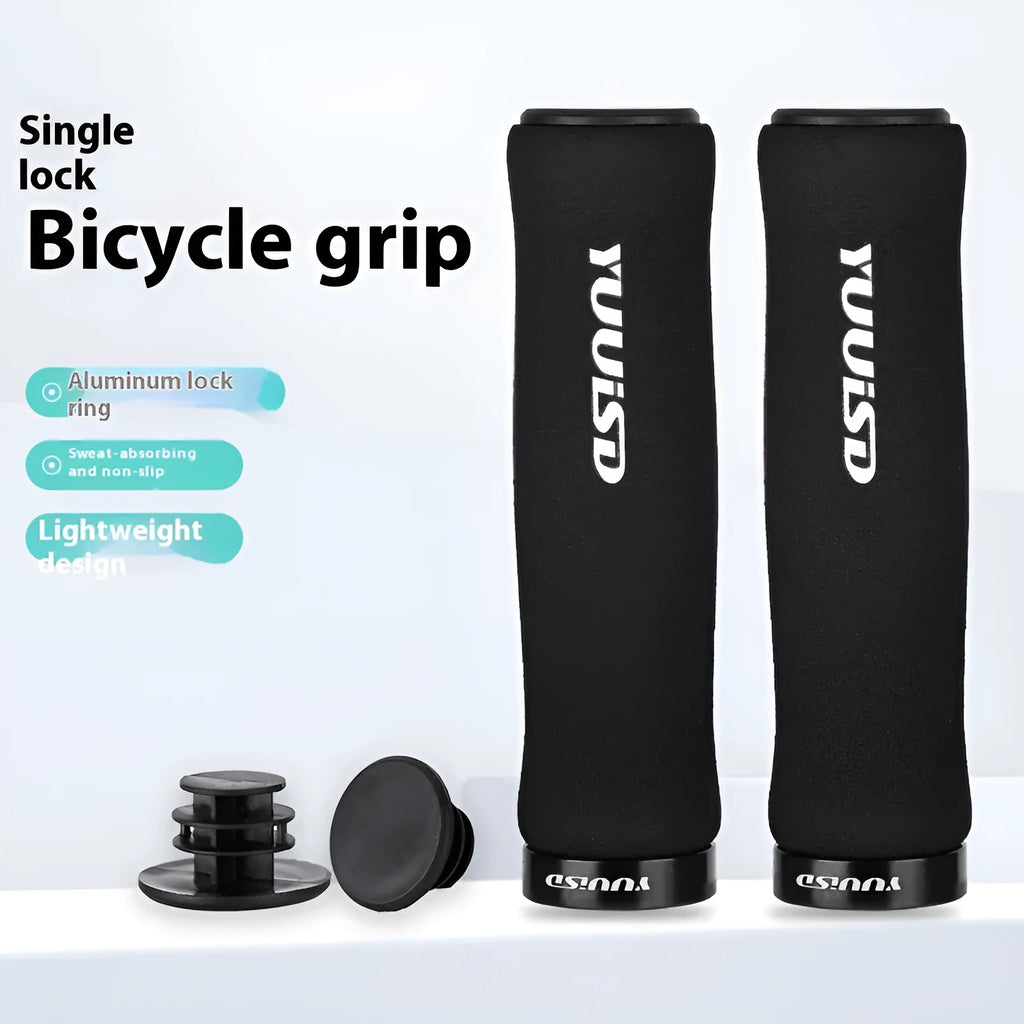 Pair of ultra-light 41g sponge mountain bike handle covers in black, purple, and biange colour options.