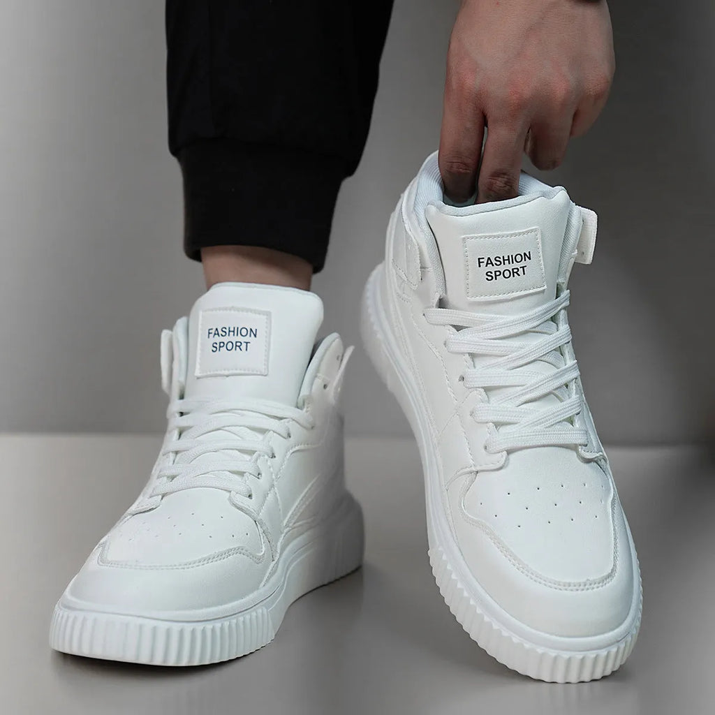 White men's casual lace-up shoes with a round toe and microfiber upper.