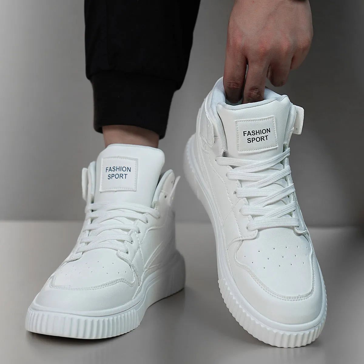 White men's casual lace-up shoes with a round toe and microfiber upper.
