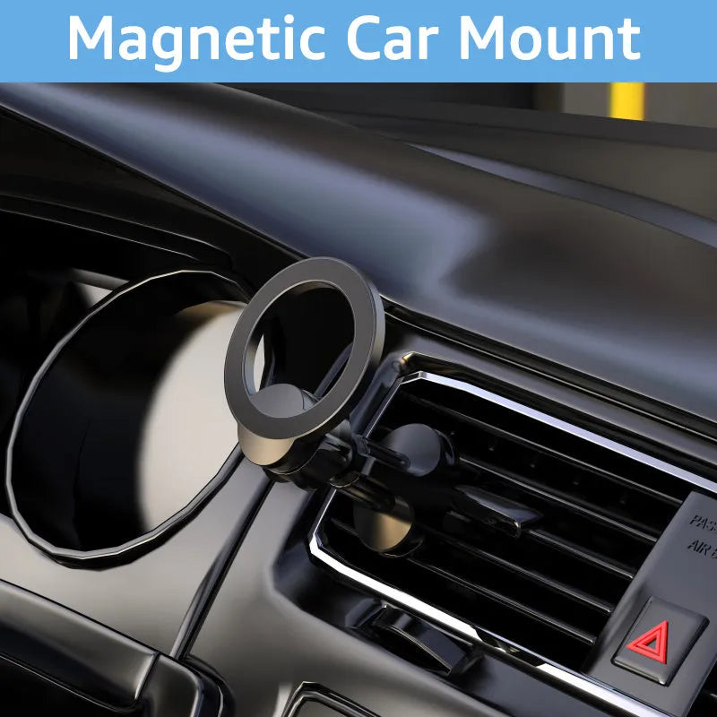 Black magnetic car air vent phone holder with O-ring design for smartphones up to 6.8 inches