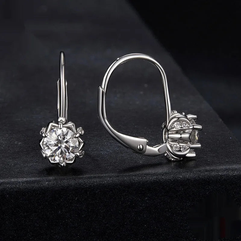 Sterling silver flower bud ear clip earring with white gold plating and moissanite stones